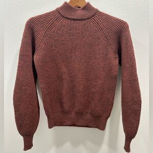 Ichi Denmark Wool Blend Rust gray Ribbed Knit Sweater balloon long sleeve brick